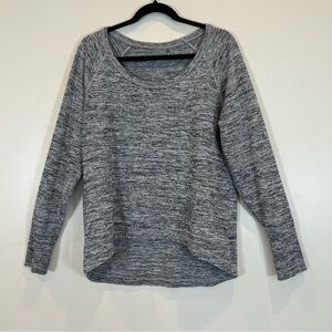 Athleta Long Sleeve Hi-Low Knit Top Black Heather Boat Neck L